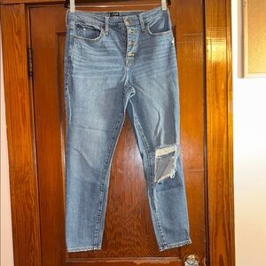 J. Crew Blue Ankle Cropped Jeans with Distressed Details